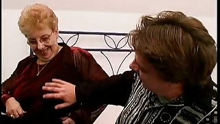 Ugly granny in stockings gets slammed..